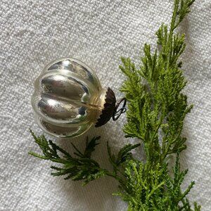 Vintage German Kugel Silver Mercury Glass Pumpkin Ornament Ribbed Mercury-Glass